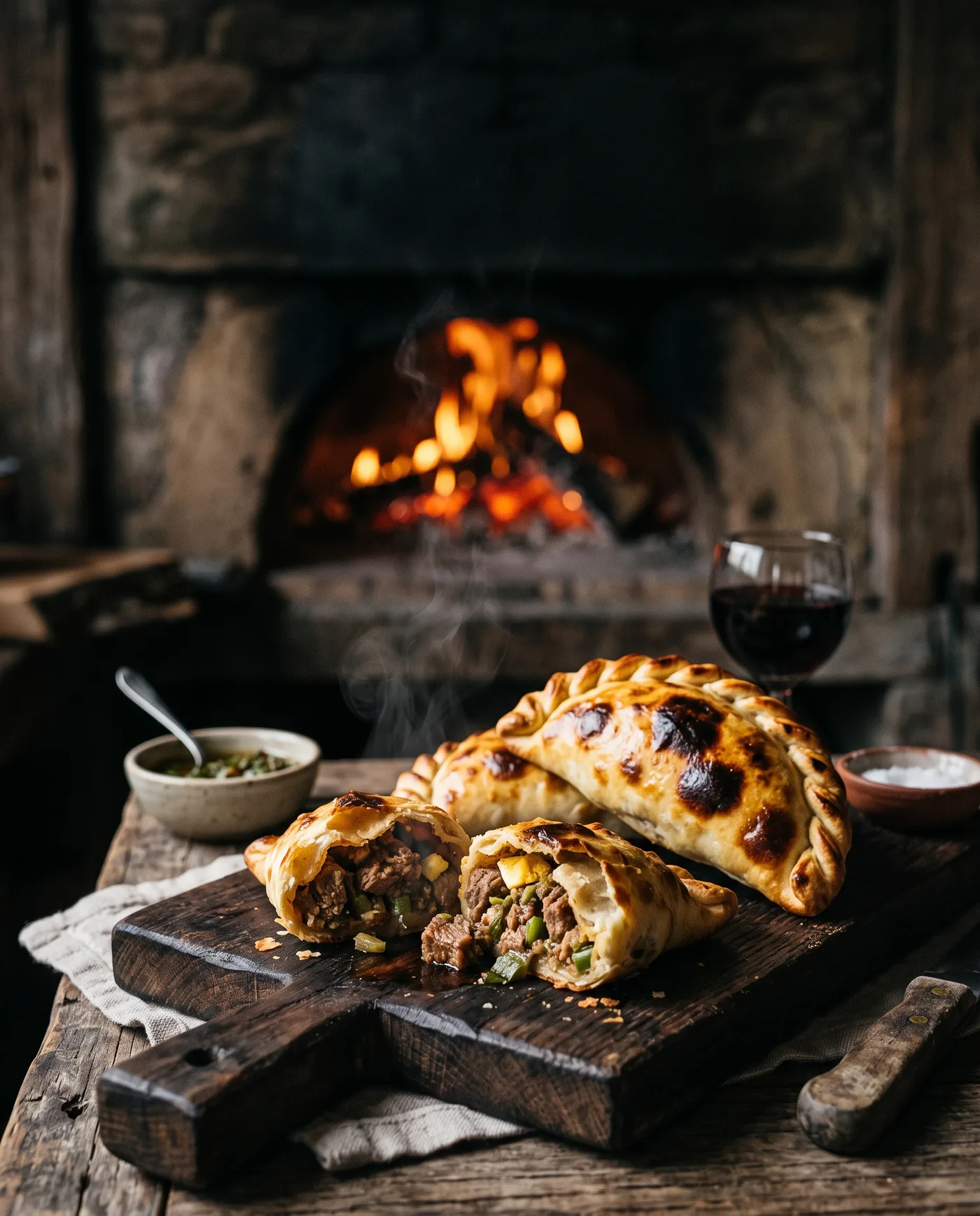 Empanadas salteñas de carne cortada a cuchillo recién salidas del horno de barro